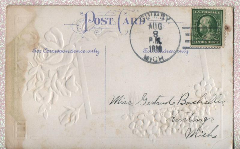 Telegram  Design W/Roses Blue Flowers Congratulations 1910 Embossed Postcard