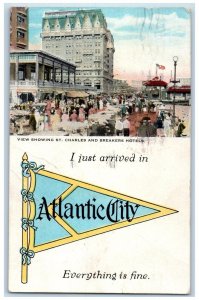 1924 View Showing St. Charles Brekaers Hotel Atlantic City NJ Pennant Postcard