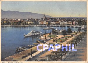 Postcard Modern Gen�ve. City Quay and Boat