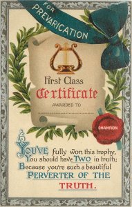 BB London Postcard E.26 Certificate & Wreath for Prevarication (Lying) Unposted