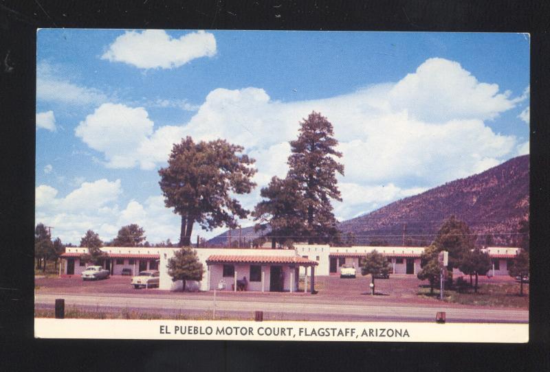 FLAGSTAFF ARIZONA ROUTE 66 EL PUEBLE MOTEL 1950's CARS ADVERTISING POSTCARD