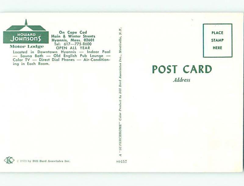 Unused Pre-1980 HOJO - HOWARD JOHNSON MOTEL Cape Cod - Hyannis MA u0872-22