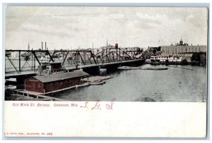 Oshkosh Wisconsin WI Postcard Old Main St. Bridge Exterior c1905 Vintage Antique