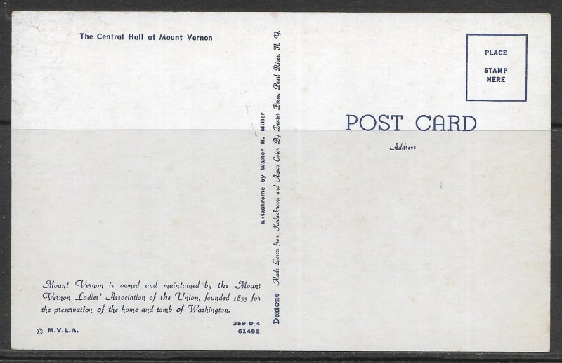 Virginia, Mount Vernon - The Central Hall - [VA-505]