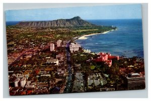 Vintage 1960's Postcard Aerial View Kalakaua Ave Waikiki Diamond Head Hawaii