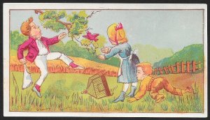 VICTORIAN TRADE CARDS (3) Kids Playing & Riding Huge Turtle