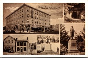 Postcard Multiple Views of Mark Twain Hotel and City of Hannibal, Missouri