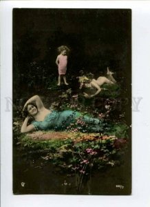 288242 GNOME & Nude CUPID & WITCH Vintage PHOTO tinted PC