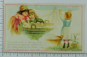 1880's Geele Hardware Co. Palace Cook Poem Adorable Girls Wash Tub Laundry *P