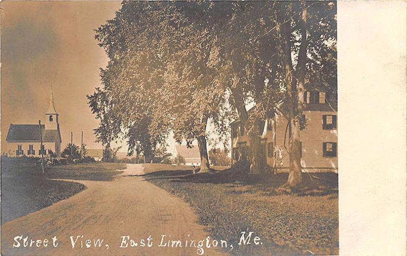 East Limington ME Dirt Street View Church RPPC Postcard