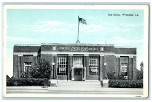 1941 Post Office Exterior Building Stairs Winnfield Louisiana Vintage Postcard