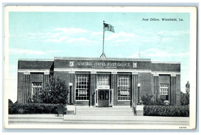 1941 Post Office Exterior Building Stairs Winnfield Louisiana Vintage Postcard