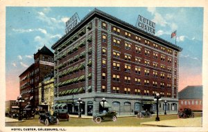 Galesburg, Illinois - Cars in front of the Hotel Custer - c1930