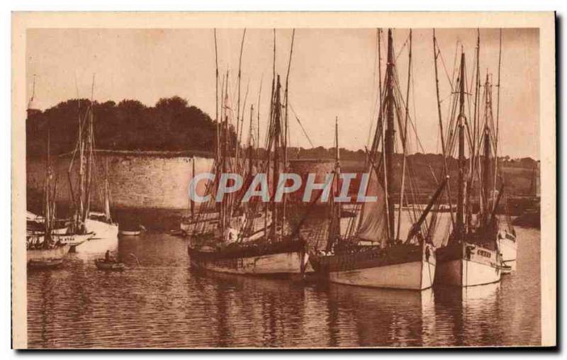 Old Postcard Boat Concarneau tuna vessels in the harbor