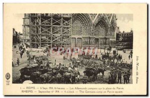 Old Postcard Reims Germans encamped on the Place du Parvis Army Horses