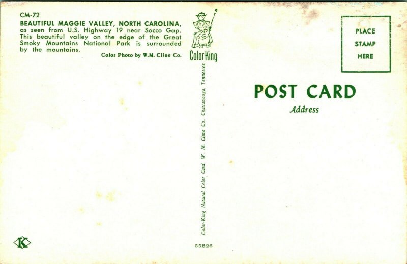 Maggie Valle Norte Carolina Nc de Nosotros 19 Socco Gap Unp Vtg Cromo Postal