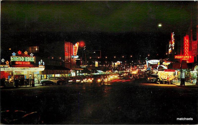 1950s TIJUANA MEXICO Night Neon Avenida Revolucion postcard 4156