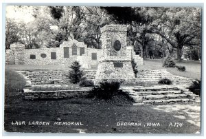 Decorah Iowa IA RPPC Photo Postcard Laur Larsen Memorial 1948 Vintage Posted