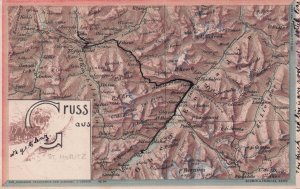 Gruss Aus St Moritz Map Switzerland Antique 1901 Postcard