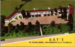 Linen Postcard Kay's Motel on Highways US 10 and 32 in St. Cloud, Minnesota