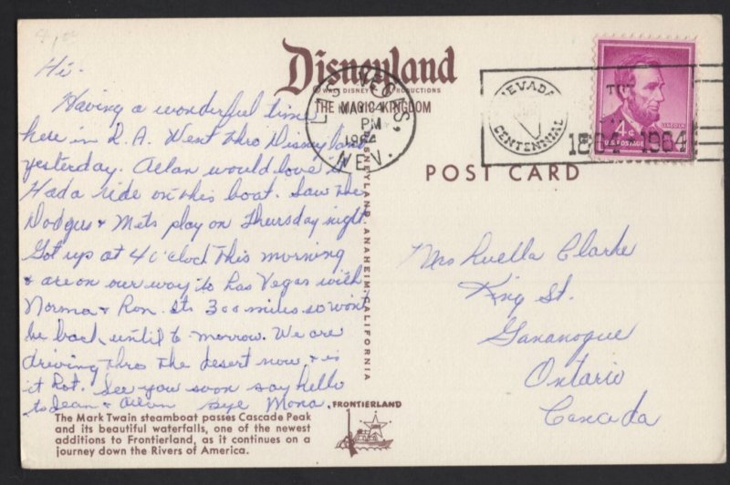 DISNEYLAND The Magic Kingdom - Mark Twain Steamboat Cascade Peak pm1964 ~ Chrome