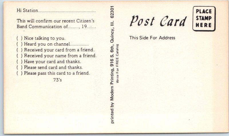 c1970s Fowler, IL Late Night CB Radio Comic Art QSL Card Watts Couple Bed A48