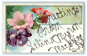 Greetings from Meckling South Dakota Embossed Glitter Painted Antique Postcard 