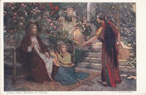 B572 Jesus at Martha and Mary's house artist J. V. Kramer religious fine art