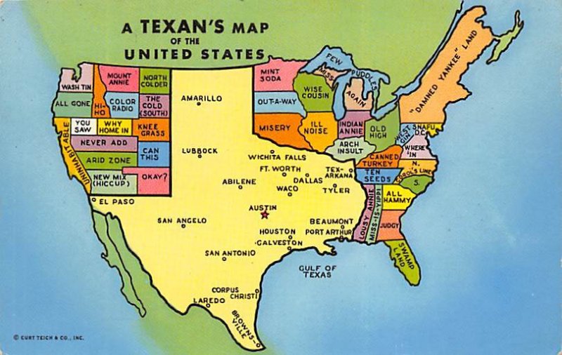 A Texan's Map of the United States USA Map Unused 