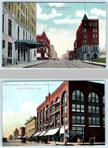 2 Postcards CEDAR RAPIDS, IA ~ Street Scenes THIRD STREET & SECOND STREET 1910s