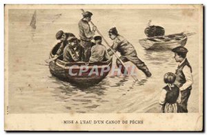 Old Postcard Set to L Eau d A ​​Canoe Fishing