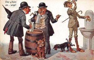 HOBOS BEER KEG DOGS COMIC KGL. HOFBRAUHAUS MUNICH GERMANY SCHLEMO POSTCARD 1929