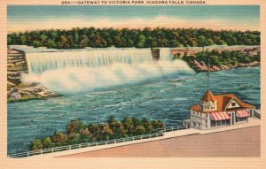 Vintage Postcard 1930's Gateway To Victoria Park Niagara Falls Canada Metrocraft