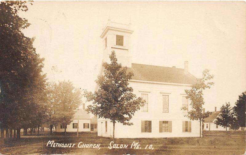 F21/ Solon Maine RPPC Postcard c1910 Methodist Church Building