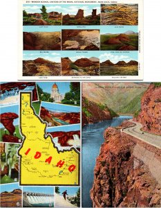 Lot of 3 Vintage Idaho Postcards Map Salmon River Hwy Craters of Moon