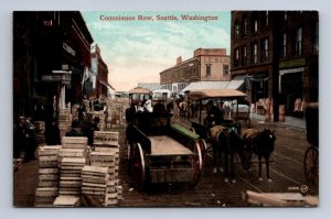 COMMISSION ROW SEATTLE WASHINGTON HORSE CARRIAGE EGGS POSTCARD (c. 1910)