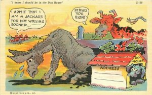 Comic Humor Cow Donkey Dog Ray Walters linen Teich #C169 Postcard 9573