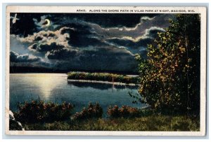 c1930's Along The Shore Path In Vilas Park at Night Madison WI Postcard