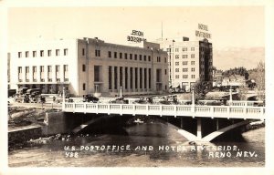 RPPC US Post Office & Hotel Riverside RENO Nevada ca 1940s Vintage Postcard