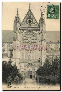 Old Postcard Sens La Cathedrale Moise Portal