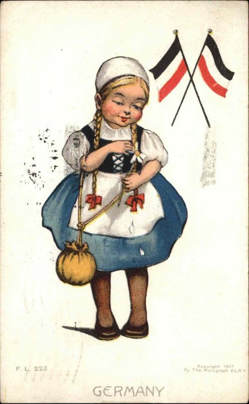 Adorable Little German Girl Rotograph F.L. 223 c1910 Vintage Postcard