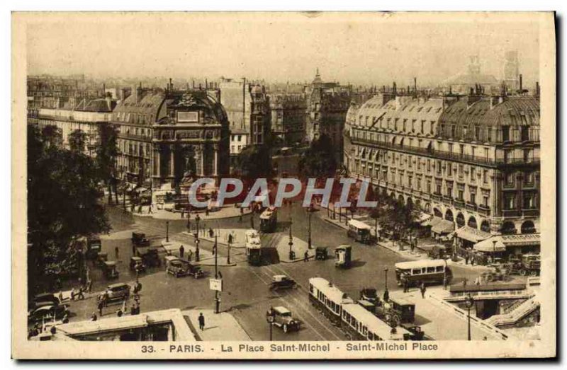 Old Postcard Paris Place Saint Michel Bus