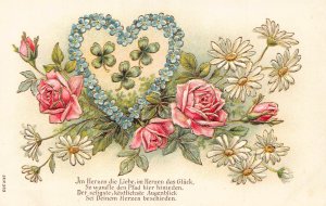 A244 Flowers Romance Love Forget-me-not Roses Daisies Shamrock embossed postcard