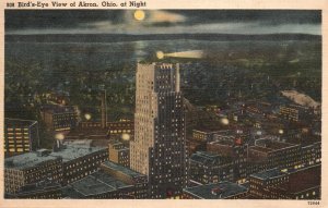 Vintage Postcard 1942 Birds Eye View Of Akron Ohio At Night Central News Co.