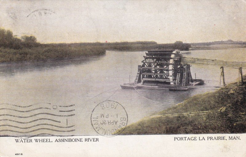 PORTAGE LA PRAIRIE, Manitoba, Canada, PU-1909; Water Wheel, Assiniboine River