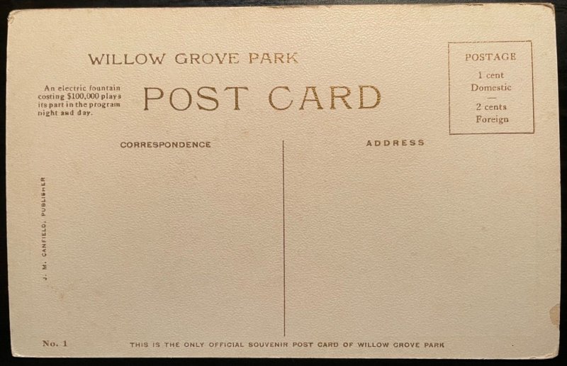 Vintage Postcard 1907-1915 Electric Fountain Willow Grove Amusement Park, PA
