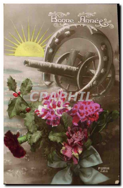 Old Postcard Happy New Year Flowers Horseshoe