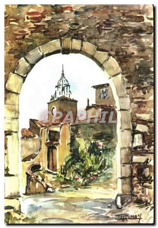 Old Postcard Watercolors Pro Cote D & # 39Azur Village Provencal