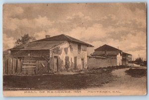 1912 Monterey California CA Vintage Postcard Hall Records House Building Posted