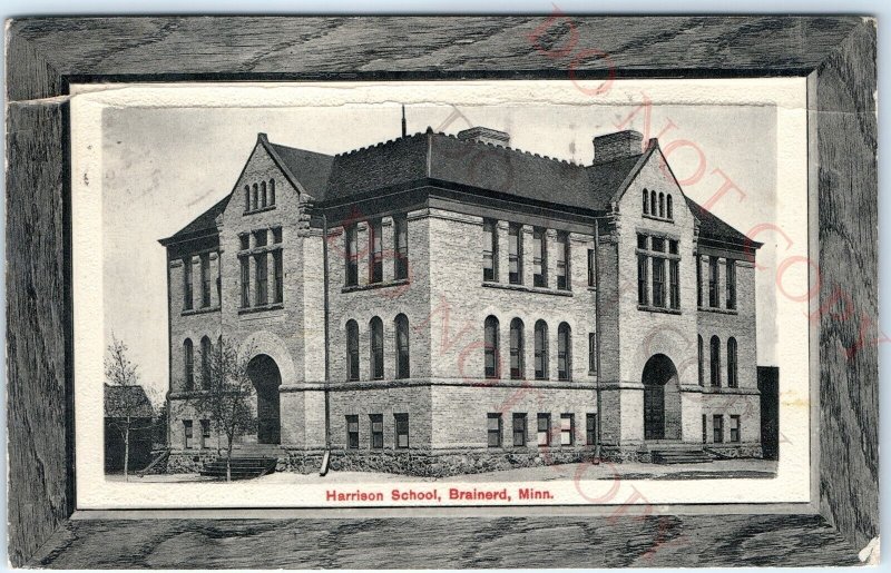 c1910s Brainerd, MN Harrison School Litho Photo Wood Border Bloom Bros Minn A153